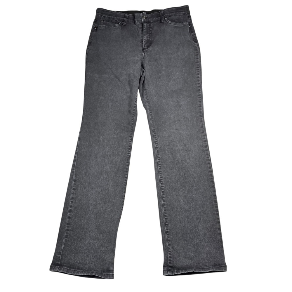 Kim Rogers Womens Charcoal Gray Straight Leg Jeans Elastic Waist Size 14 Stretch